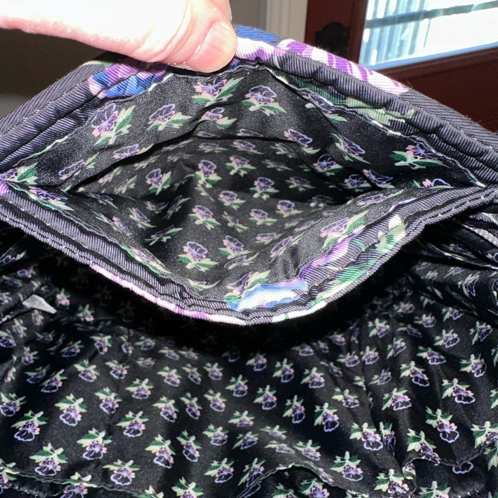 Vera Bradley Black Quilted Tote with Purple Floral Pattern - Picture 5 of 9